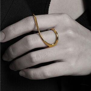 Gold Irregular Ring, Geometric, Two Finger Ring